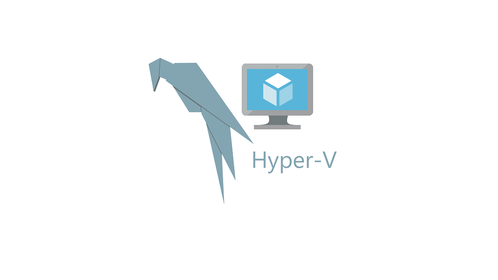 parrot işletim sistemi ve hyper-v logosu yan yana duruyor
